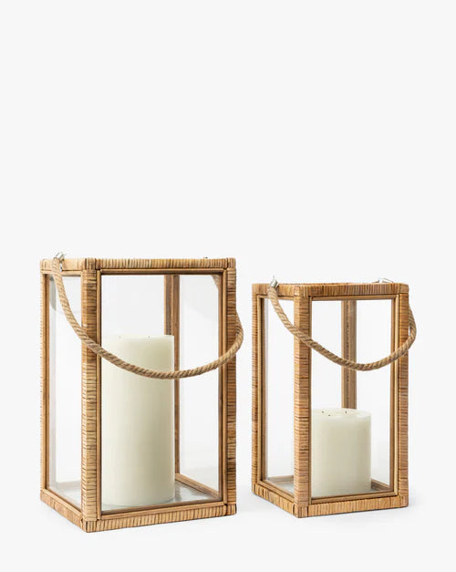 Rattan & Glass Lantern